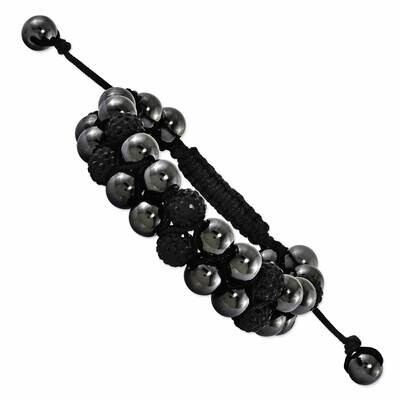 8mm Hematite Black Crystal Beads Double-Layer Black Cord Bracelet BF1584, MPN: BF1584,