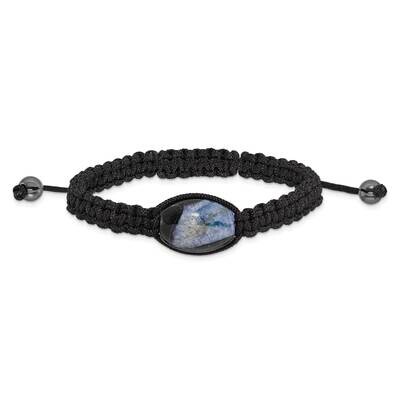 13X19mm Blue Crystal Agate with Hematite Beads Black Cord Bracelet BF2116, MPN: BF2116, 191101413384