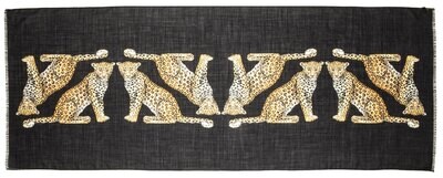 Halcyon Days MW Twin Leopards Black 170cm x 65cm Wool Silk Long Scarf SAMWL02WS65, MPN: SAMWL02WS65…