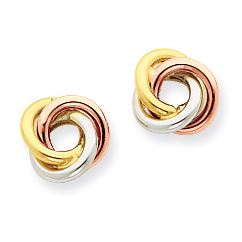 Tri-color Twisted Knot Post Earrings 14k Gold Z1239