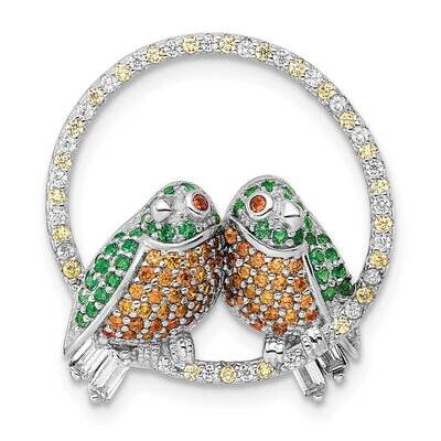 CZ Diamond Birds On Perch Chain Slide Sterling Silver Rhodium-plated QC11052, MPN: QC11052,