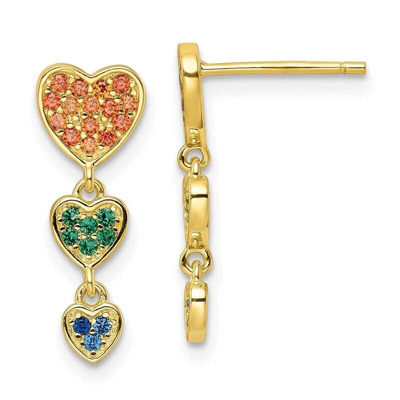 Sterling Silver Gold Tone CZ Diamond Hearts Post Dangle Earrings Multicolor QE16444