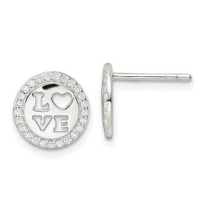 CZ Diamond Love Post Earrings Sterling Silver Polished QE16430, MPN: QE16430, 196904168134
