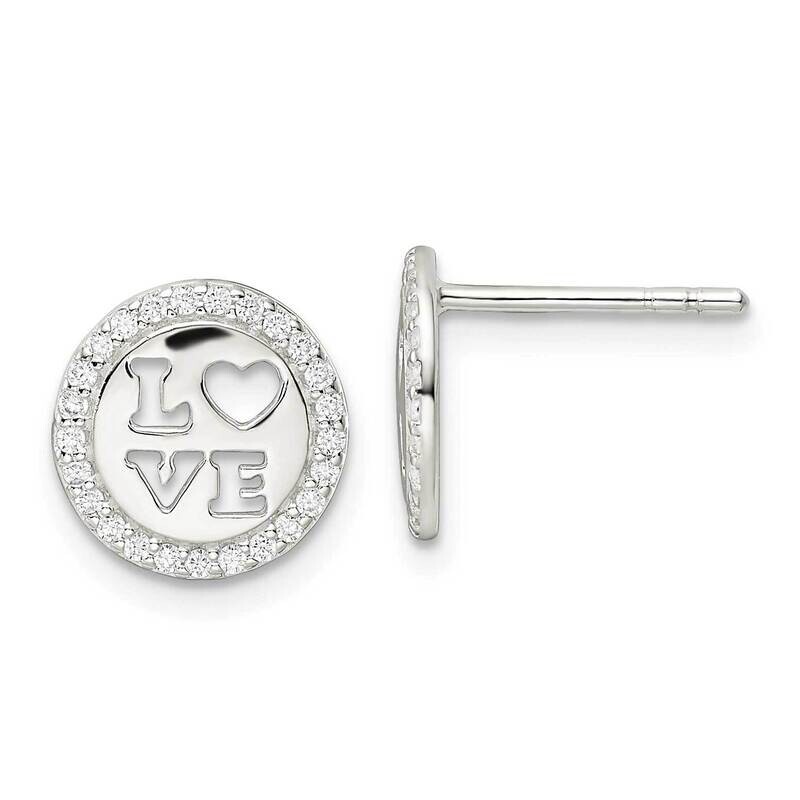 CZ Diamond Love Post Earrings Sterling Silver Polished QE16430