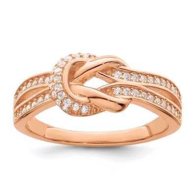 Rose-Tone CZ Diamond Knot Ring Sterling Silver Polished QR7272-6, MPN: QR7272-6,