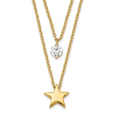 Yellow Gold Tiered Star and CZ Diamond Necklace 14k Gold SF2646-17, MPN: SF2646-17, 191101920868