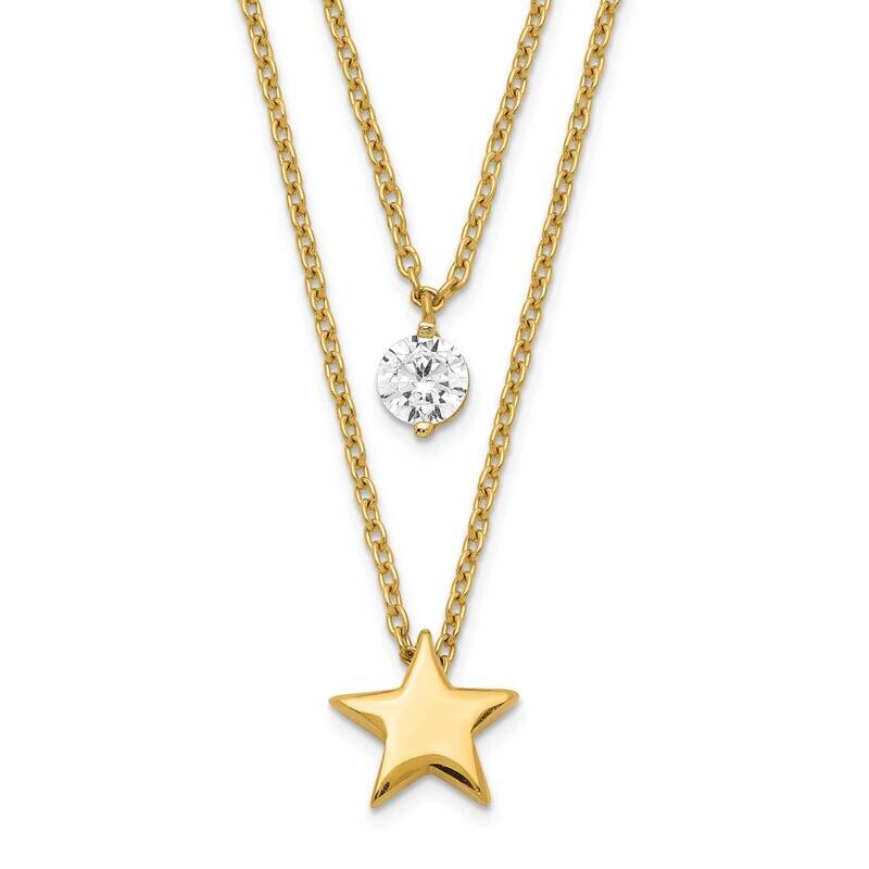 Yellow Gold Tiered Star and CZ Diamond Necklace 14k Gold SF2646-17