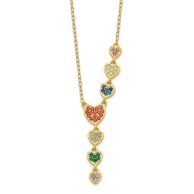 Sterling Silver Gold Tone CZ Diamond Hearts Necklace Multicolor QG6081-16.75, MPN: QG6081-16.75, 19…