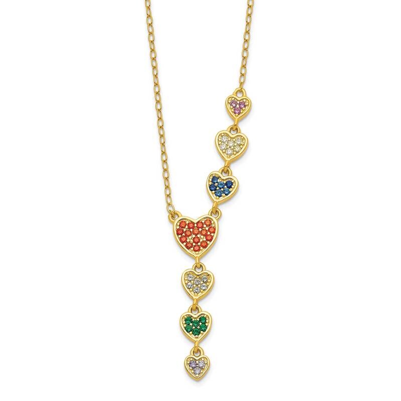 Sterling Silver Gold Tone CZ Diamond Hearts Necklace Multicolor QG6081-16.75