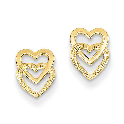 Yellow Gold Polished Double Heart Post Earrings 14K YE1649