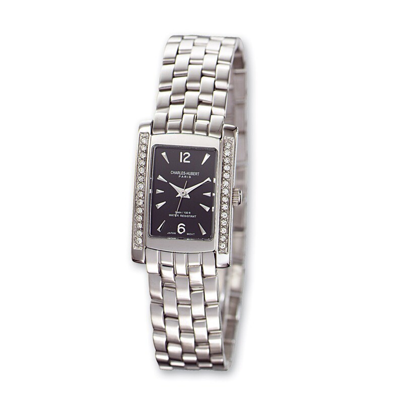Ladies Charles Hubert Solid Stainless Steel Black Dial 20x25mm Watch XWA587