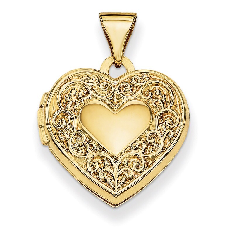 Scroll Heart Locket 14k Gold XL131
