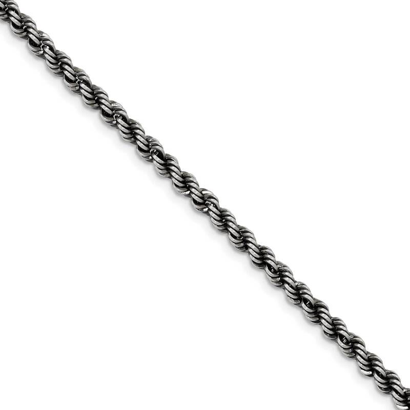 Rhodium-Plated 4mm Rope Chain 8 Inch Sterling Silver QFC202-8