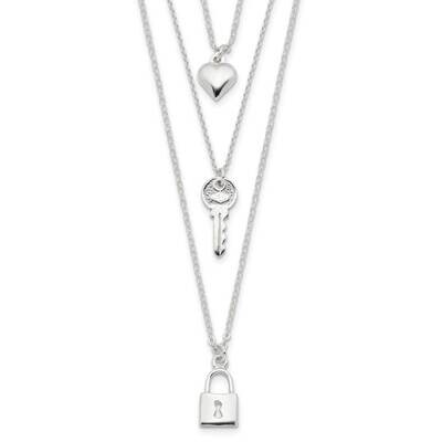 Lock, Heart and Key Multi-Strand 16 Inch Necklace Sterling Silver QG4384-16, MPN: QG4384-16, 191101…