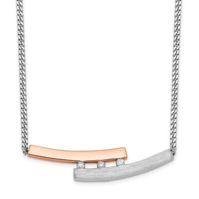 Rose Gold-Plated Diamond Bar 16.5 Inch with 1 Inch Extender Neck Sterling Silver Rhodium-Plated QG6…