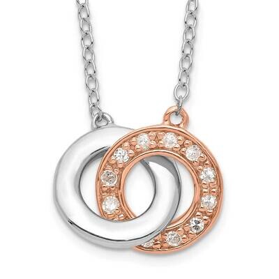 Sterling Silver and Rose Gold-plated Diamond Interlocking Circles Necklace PXD2891-SSS43-18