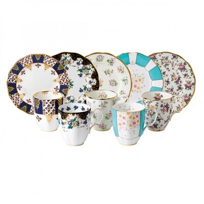 Royal Albert 100 Years 1900-1940 10-Piece Set Mug &amp; Plate 8 Inch Regency Blue Duchess Spring Meadow…