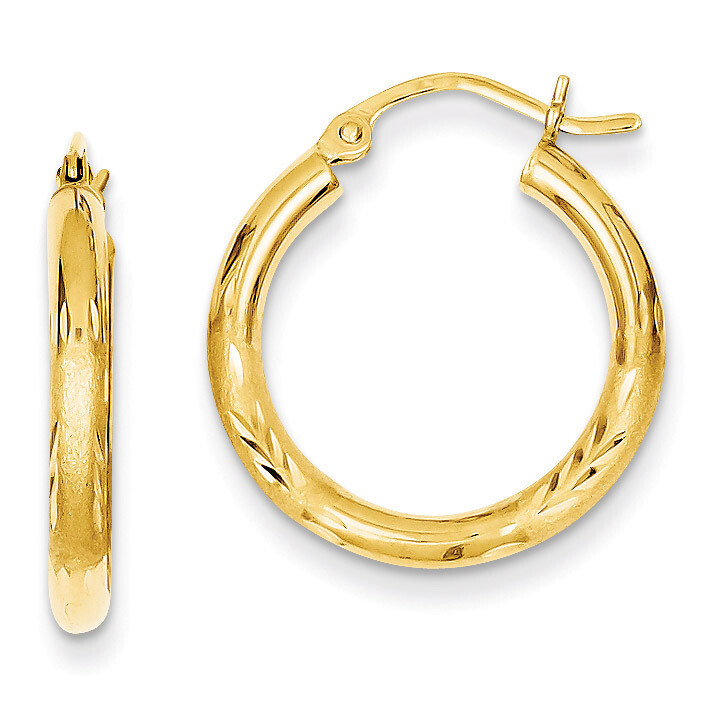 Satin & Diamond-cut 2.5mm Round Hoop Earrings 14k Gold TC245