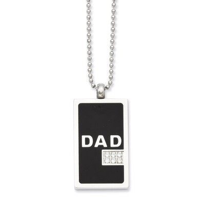 Black-plated &amp; Synthetic Diamond Dad Dog Tag Necklace Stainless Steel SRN956-24, MPN: SRN956-24, 88…
