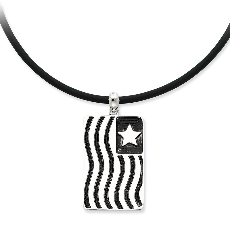 Waves Of Pride 22 Inch Rubber Cord with 2in ext Necklace Sterling Silver QSX328