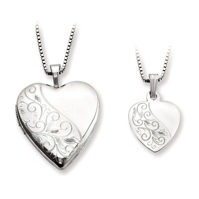 Polished Swirl Design Heart Locket &amp; Pendant Set Sterling Silver QLS456SET, MPN: QLS456SET, 8867742…