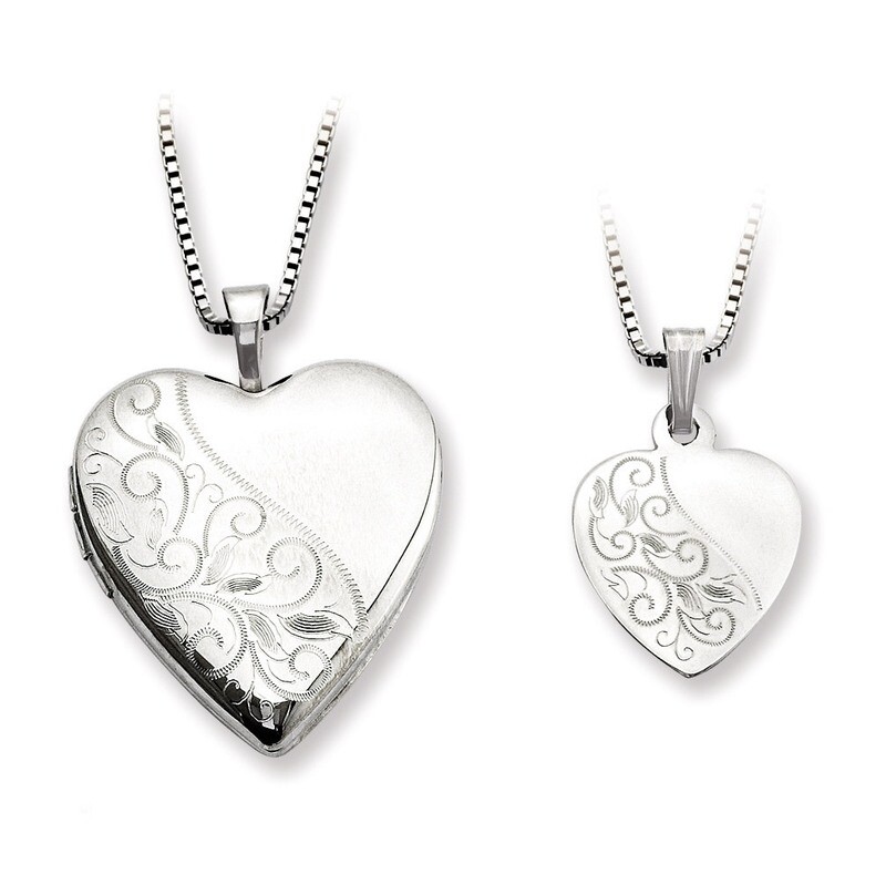 Polished Swirl Design Heart Locket & Pendant Set Sterling Silver QLS456SET