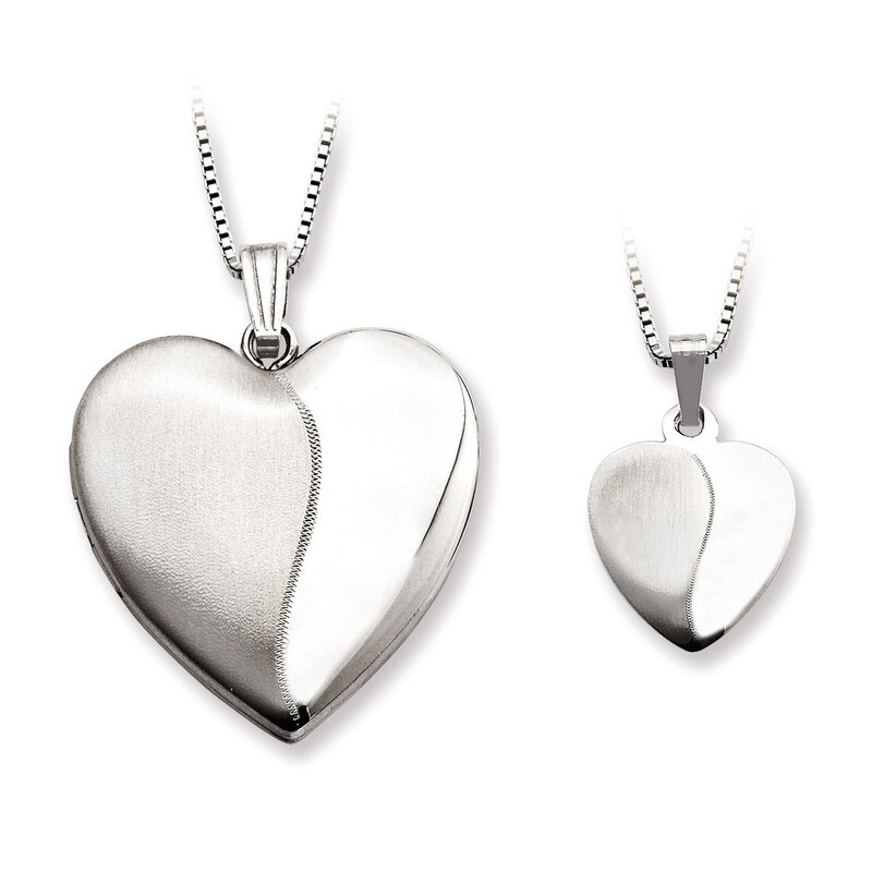 Heart Locket & Pendant Set Sterling Silver Polished and Satin QLS459SET