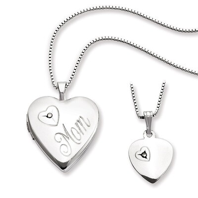 Polished Heart Locket &amp; Pendant Set Sterling Silver with Diamonds QLS458SET, MPN: QLS458SET, 886774…