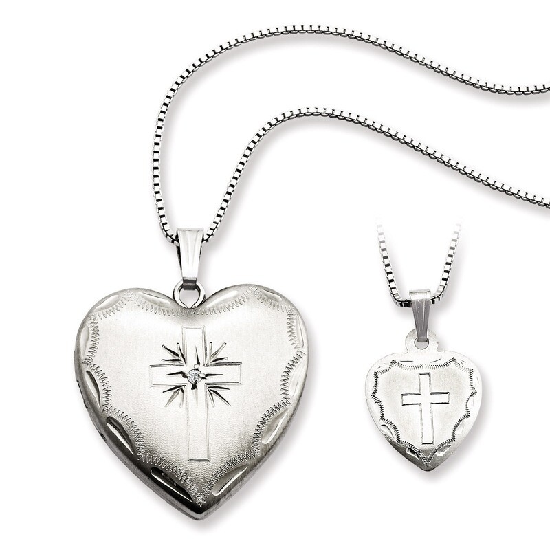 Cross Heart Locket & Pendant Set Sterling Silver with Diamonds QLS460SET