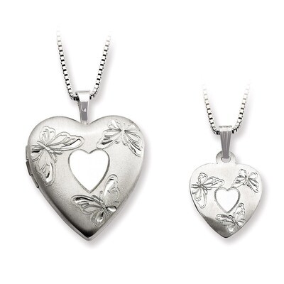 Polished Satin Butterfly Heart Locket &amp; Pendant Set Sterling Silver QLS451SET, MPN: QLS451SET, 8867…