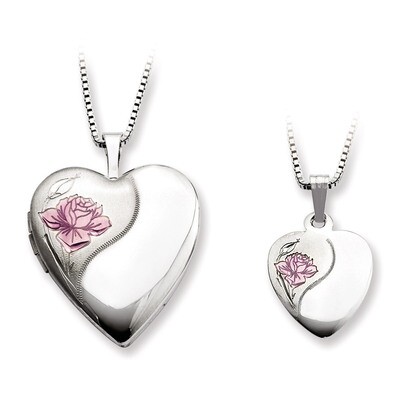 Rose Heart Locket &amp; Pendant Set Sterling Silver Polished and Satin QLS448SET, MPN: QLS448SET, 19110…