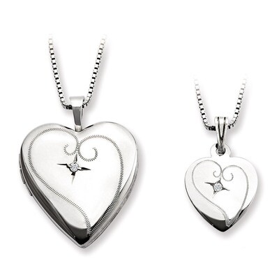 Polished Heart Locket &amp; Pendant Set Sterling Silver with Diamonds QLS449SET, MPN: QLS449SET, 886774…