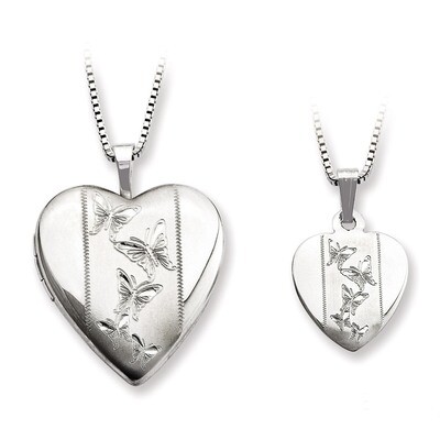 Butterfly Heart Locket &amp; Pendant Set Sterling Silver Polished and Satin QLS445SET, MPN: QLS445SET, …