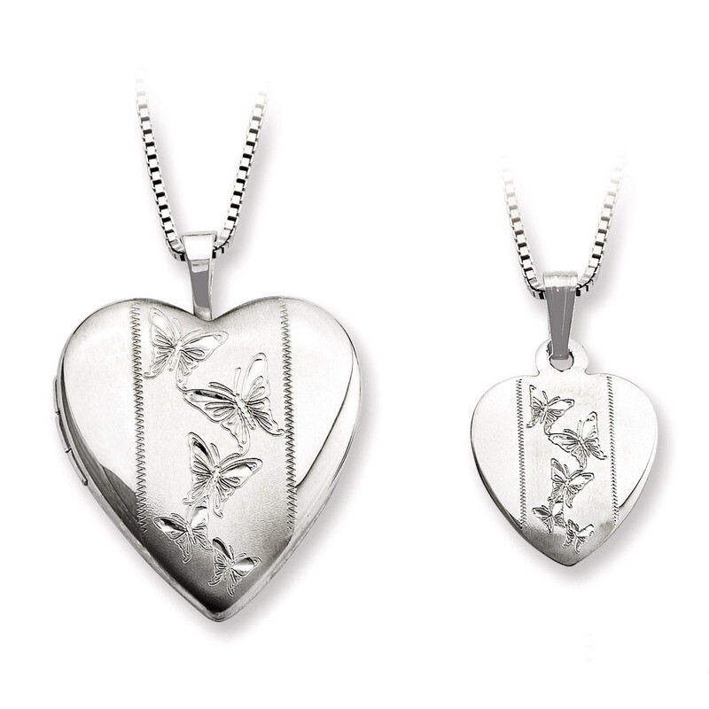 Butterfly Heart Locket & Pendant Set Sterling Silver Polished and Satin QLS445SET