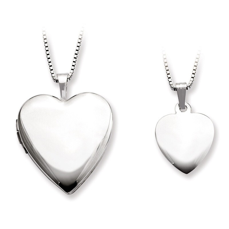 Heart Locket & Pendant Set Sterling Silver Polished and Satin QLS442SET
