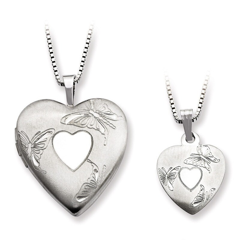 Butterfly Heart Locket & Pendant Set Sterling Silver Polished and Satin QLS443SET