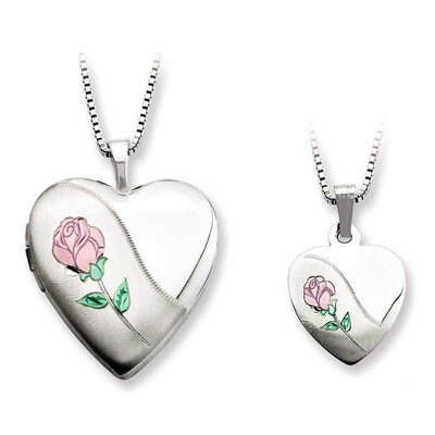 Rose Heart Locket &amp; Pendant Set Sterling Silver Polished and Satin QLS441SET, MPN: QLS441SET, 88677…