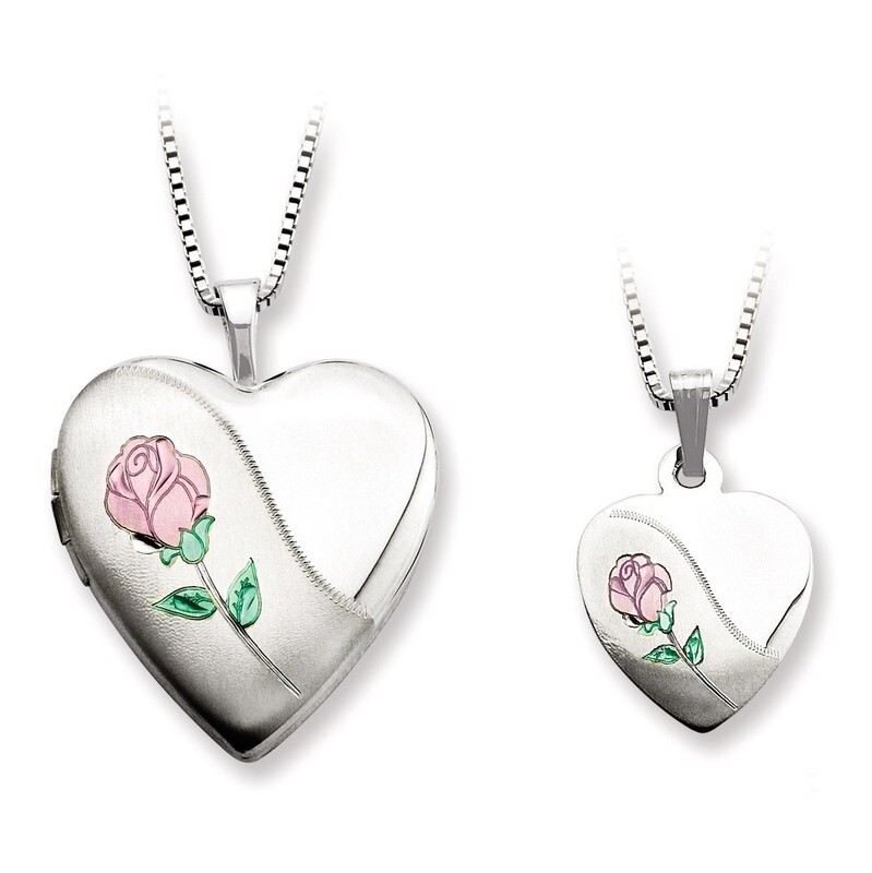 Rose Heart Locket & Pendant Set Sterling Silver Polished and Satin QLS441SET