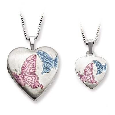 Satin Enamel Butterflies Heart Locket &amp; Pendant Set Sterling Silver QLS439SET, MPN: QLS439SET, 1911…