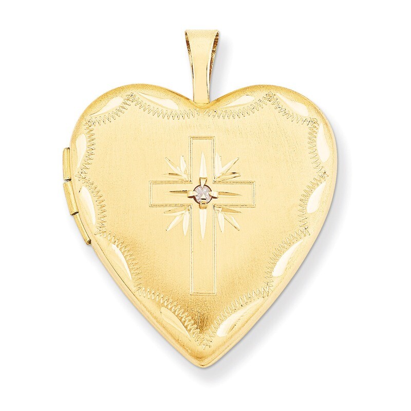 20mm Diamond Set Cross Heart Locket 14k Gold XL584