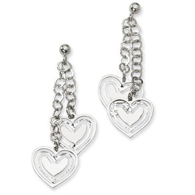 Heart Ball Post Dangle Earrings Sterling Silver QV324