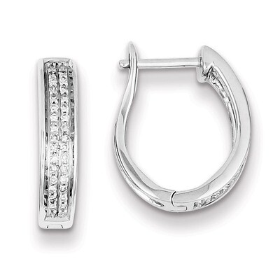 Oval Hinged Hoop Earrings Sterling Silver with Diamonds QE10633, MPN: QE10633, 883957480213