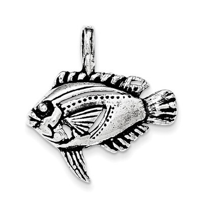 Antiqued &amp; Textured Fish Pendant Sterling Silver QC8764
