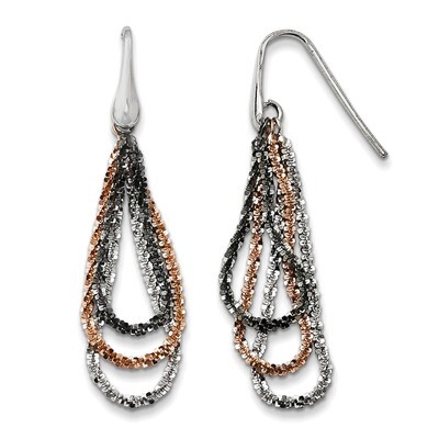 Rhodium &amp; Pink Plated Dangle Earrings Sterling Silver QE11229