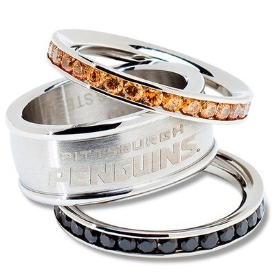 Pittsburg Penguins Team Logo Ring Set Size 7 Crystal Stacked PEN035CR-SZ7