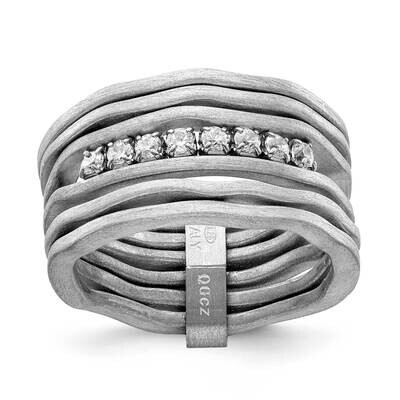 Sterling Silver Satin finish multirow Diamonique ring-Rhodium J271998180356