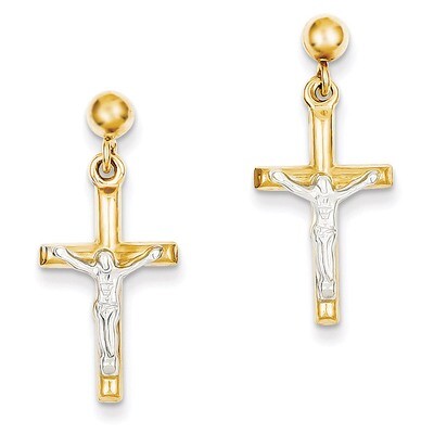 Hollow Crucifix Earrings 14k Two-tone Gold TE608, MPN: TE608, 883957291116