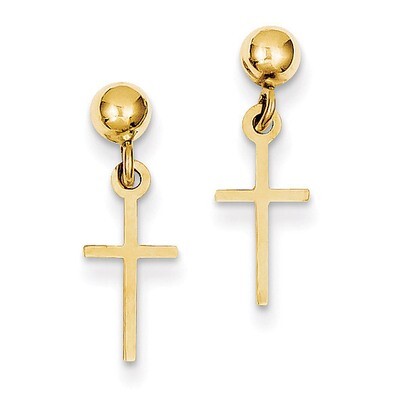 Cross Dangle Post Earrings 14k Gold Polished TC741, MPN: TC741, 883957718682