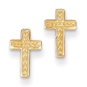 Cross Post Earrings 14k Gold Polished TC628, MPN: TC628, 637218096015