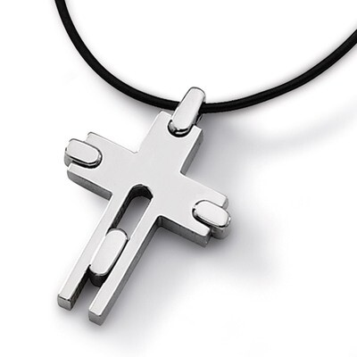 Leather Cord Cross 18 Inch Necklace Titanium TBN106-18, MPN: TBN106-18, 883957874562